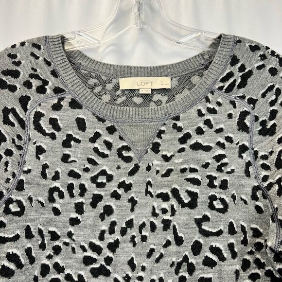 Loft Womens Sweater Dress Multicolor Leopard Ribbed Triangle Neckline Petites S - Picture 3 of 10